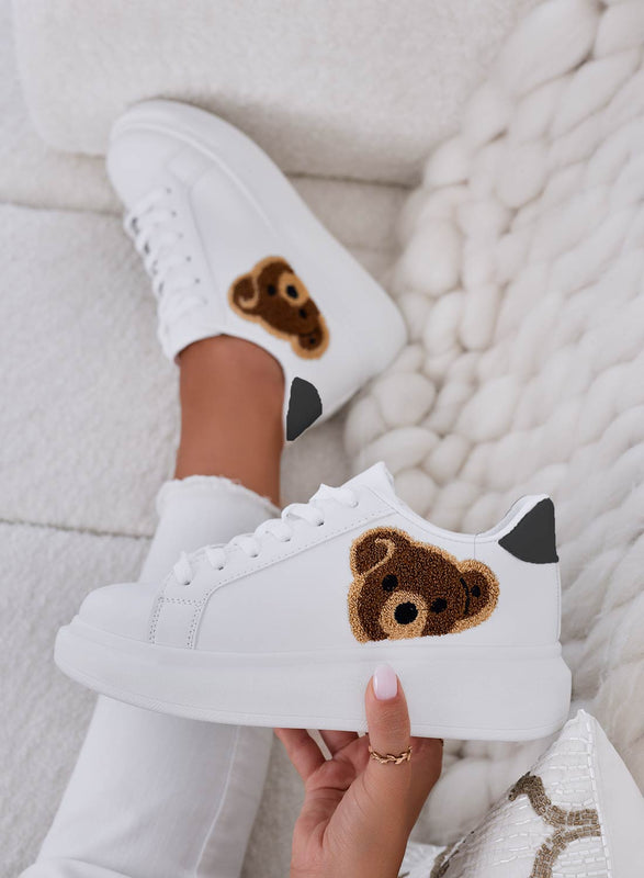 ASTRID - White sneakers with black heel and brown terry teddy