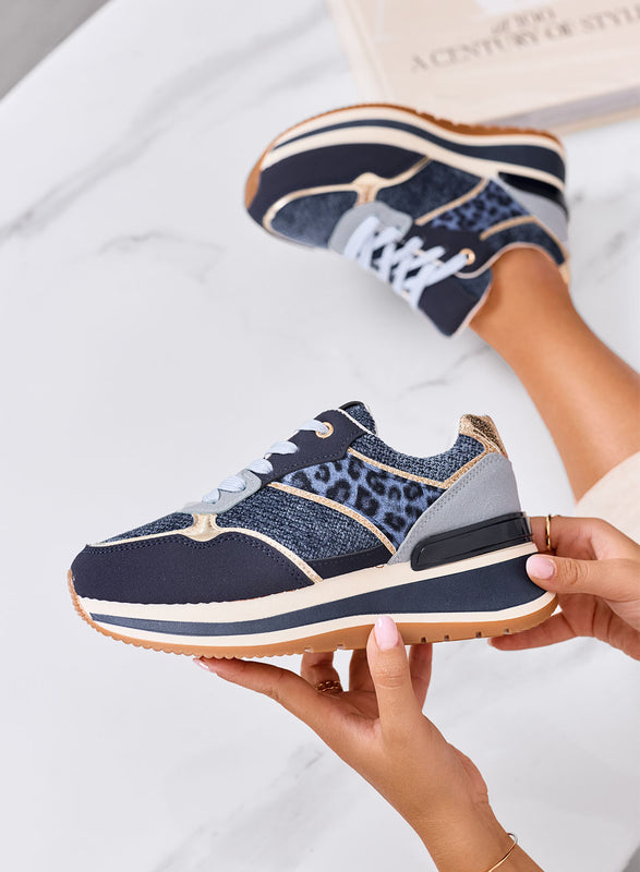 ATENE - Baskets bleues avec détails animaliers et semelle épaisse