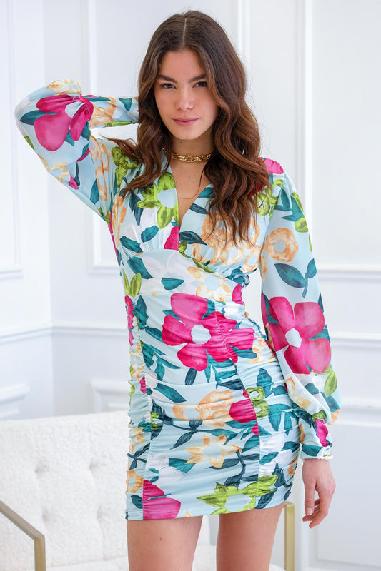 Robe verte à volants avec imprimé floral