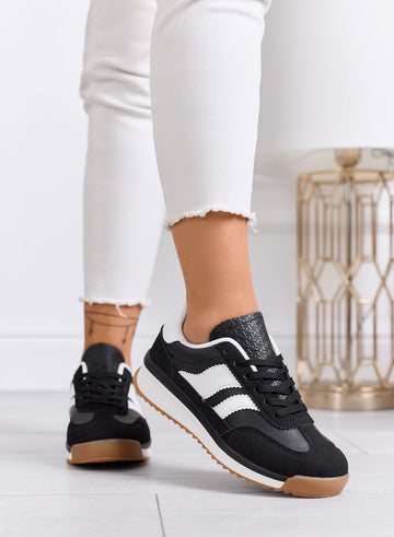 BIELLA - Baskets noires en tissu avec détails blancs et semelle en caoutchouc