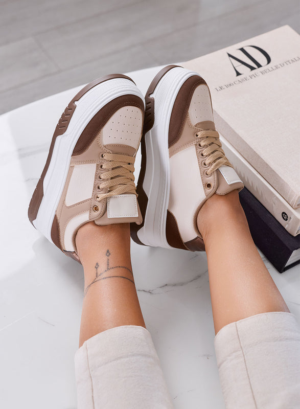 BONNIE - Sneakers Donna marroni e Beige con Suola Platform