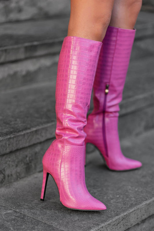 BRENDA - Bottes Alexoo à talons hauts fuchsia