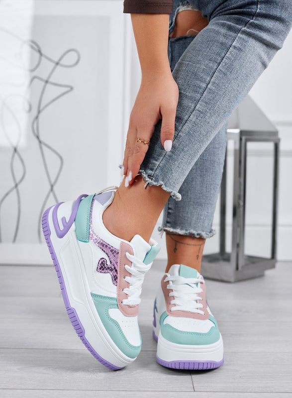 BRIGIDA - Baskets multicolores avec semelle compensée et détails métallisés