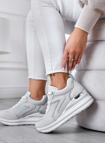 BRISA - Baskets grises avec inserts pailletés et semelle compensée