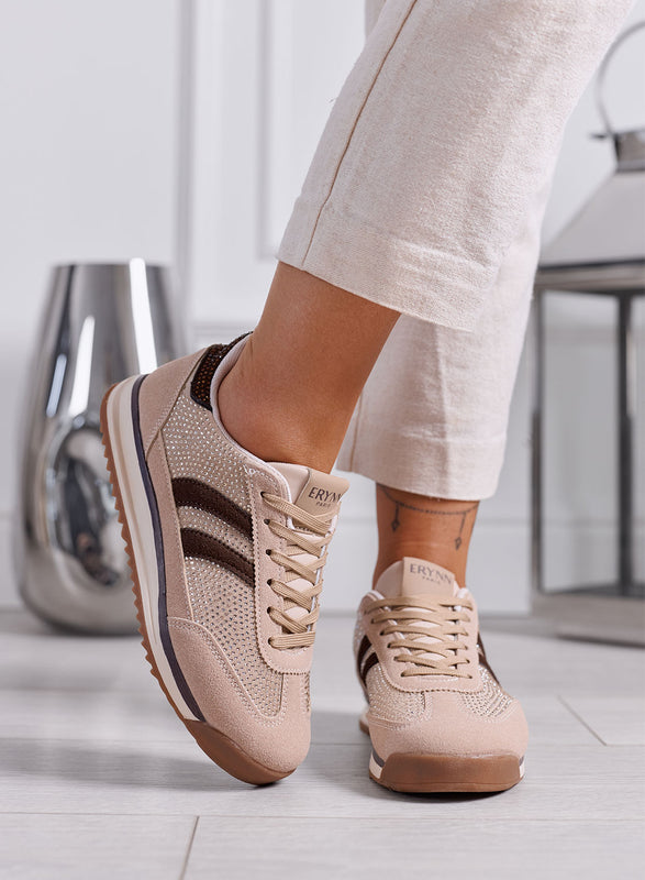 BRITNEY - Sneakers Donna beige e marroni con Strass
