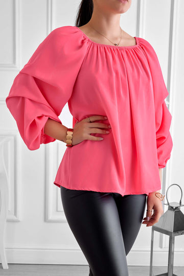 Blouse fuchsia fluo avec manches froncées
