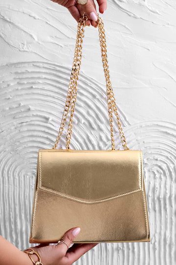 Pochette dorée métallisée B217 avec chaîne dorée