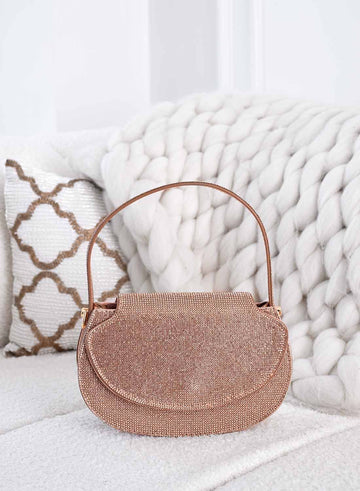 Sac rose doré avec strass et chaîne B233