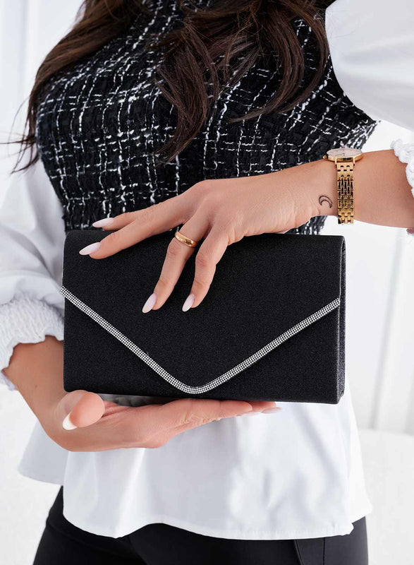 Pochette noire pailletée avec bord en strass B235