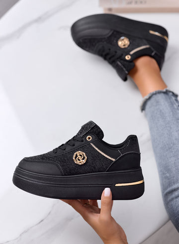 CARLA - Black Platform Sneakers with Gold and Glitter Details