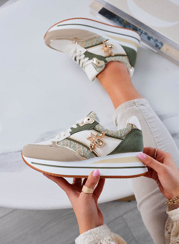 CARMEN - Sneakers verdi con ape gioiello oro