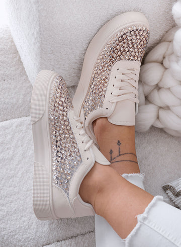 CASSANDRA - Beige Sneakers with Rhinestones and Shiny Details