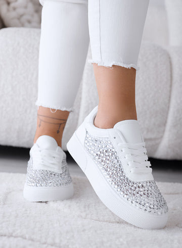 CASSANDRA - White Sneakers with Rhinestones and Shiny Details