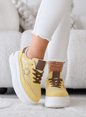CLARA - Sneakers gialle Platform con Inserti Intrecciati e Dettagli marroni