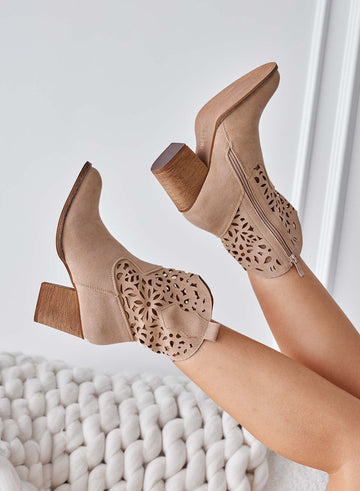 CLUB - Beige suede and perforated camper ankle boots