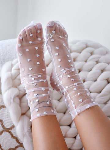 White sheer socks with little hearts