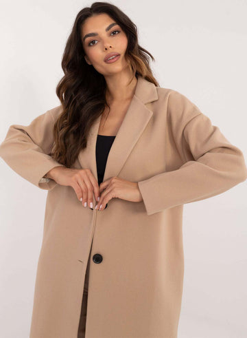 Manteau long élégant beige avec boutons