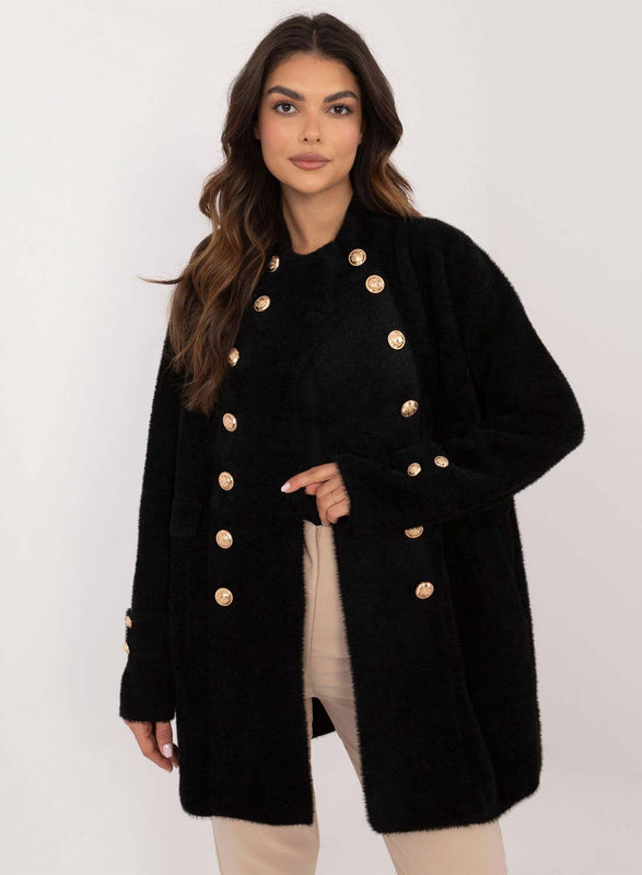 Manteau noir court avec boutons dorés