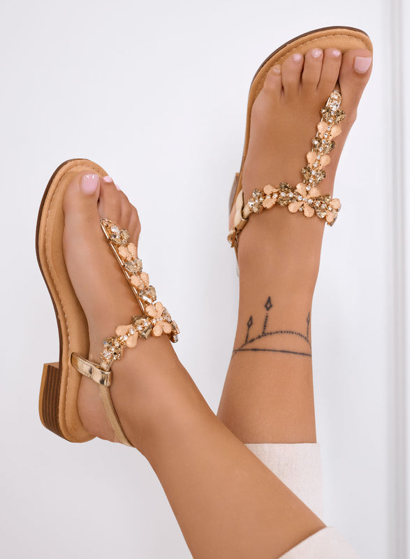 DAFNE - Sandali infradito Gioiello oro con Strass