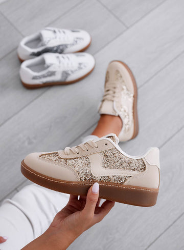 DOLORES - Baskets beiges à paillettes dorées