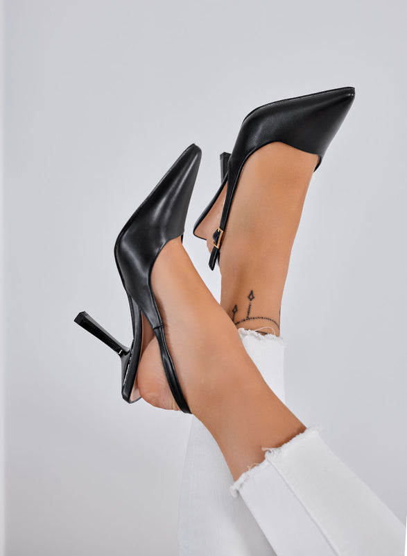 DORIE - Escarpins noirs slingback à bout pointu avec talon aiguille 10 cm