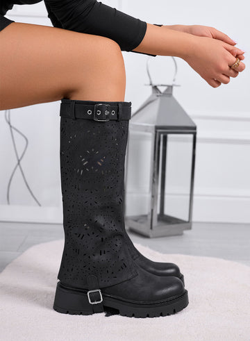 DOROTHY - Bottes noires perforées 2 en 1 avec tige amovible