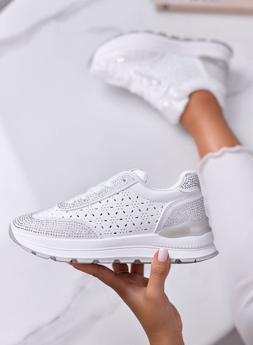 ELISA - White Sneakers with Rhinestones and Perforated Details