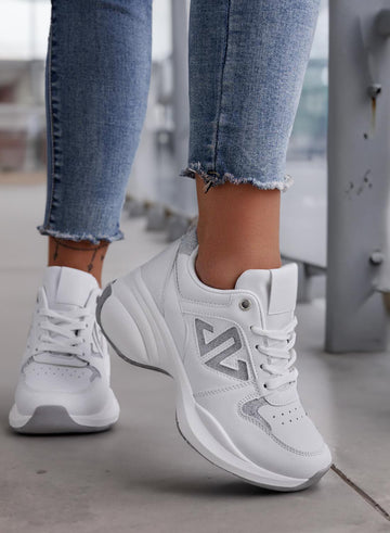 ELISABETTA - White sneakers with chunky sole and silver glitter inserts