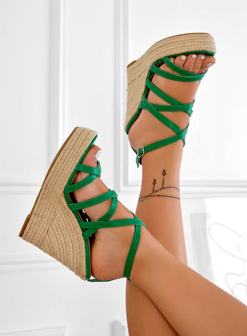 ELLIE - Sandalias alpargatas Alexoo verdes con cordones