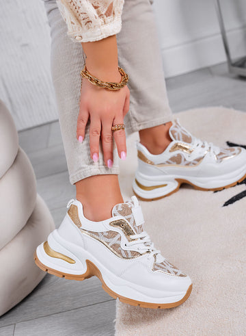 ENEA - Baskets blanches avec inserts en tissu beige