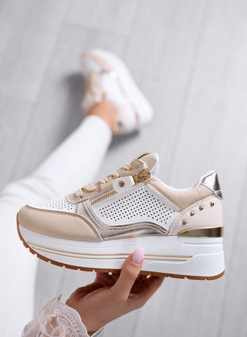 ENEA - Sneakers Beige con Zip Laterale e Dettagli Oro