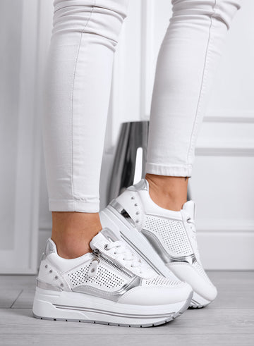 ENEA - Sneakers Bianche con Zip Laterale e Dettagli argento