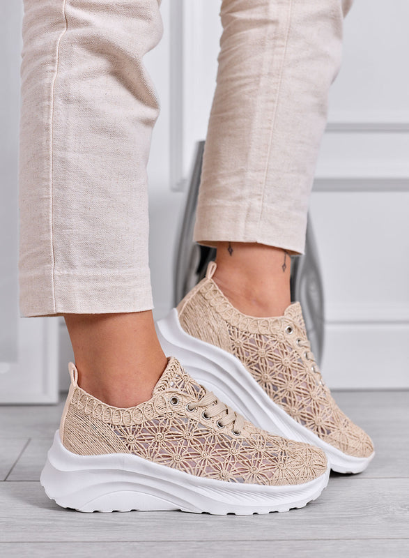 ESRA - Sneakers beige Traforate con Suola Comfort Leggera