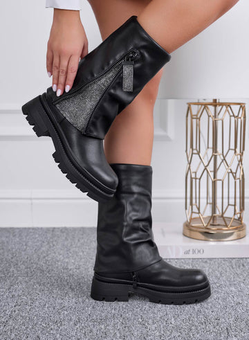 EULALIA - Bottines noires Alexoo avec fermeture éclair latérale et strass