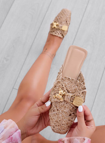 FIESTA - Espadrilles sabot mud brodées teddy doré