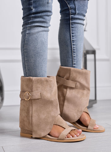 FIORALBA - Sandales taupe avec revers et boucle dorée