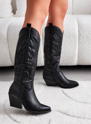 Bottes camperos noires avec broderie en relief