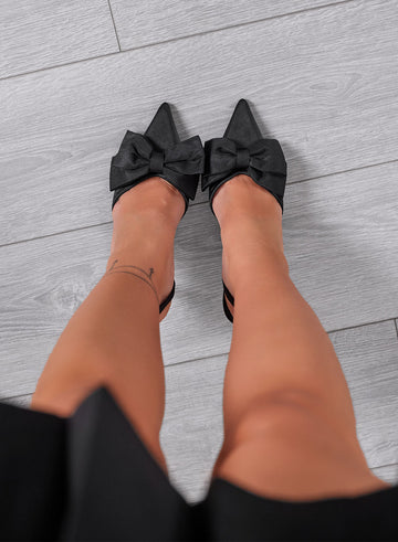 FRANCESCA - Escarpins slingback noirs avec nœud et talon de 10 cm