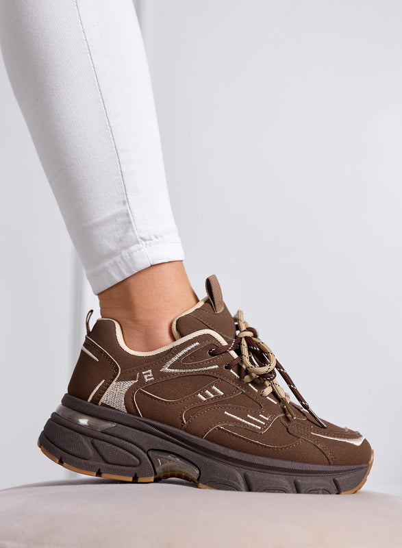 GIORGIA - Baskets Marron Chunky à Semelle Épaisse et Lacets Bicolores