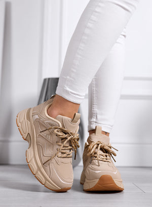 GIORGIA - Beige Chunky Sneakers with High Sole and Two-Tone Laces