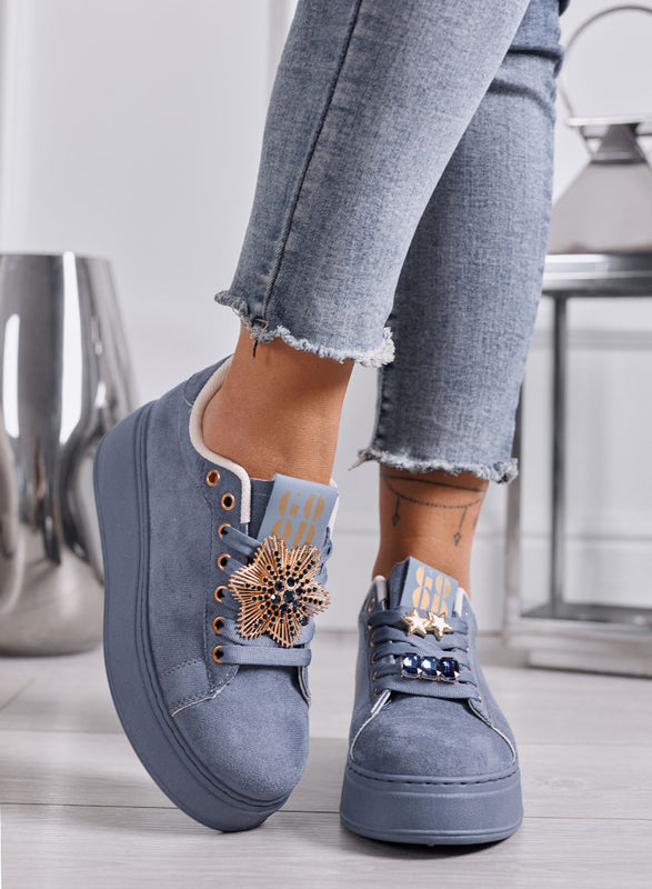 GRACE - Sneakers Donna azzurre con Applicazione Gioiello e Suola Platform