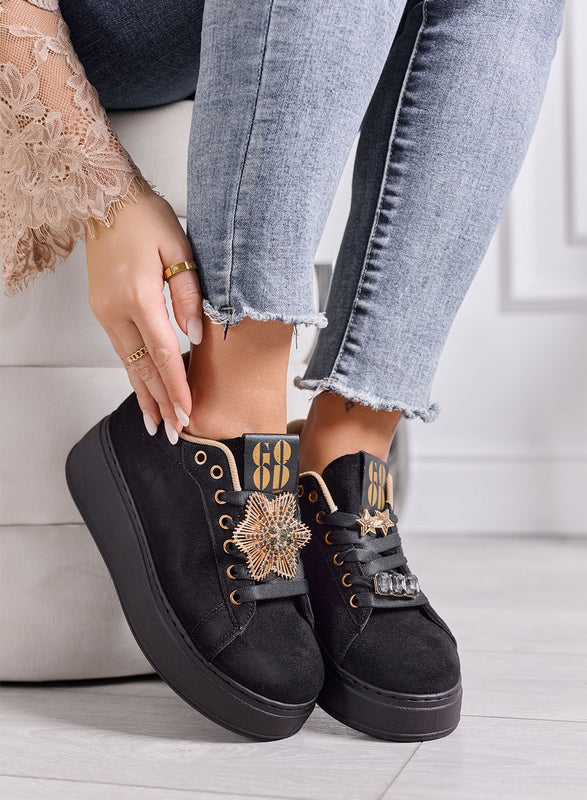 GRACE - Sneakers Donna nere con Applicazione Gioiello e Suola Platform