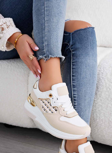 Sneakers beige con inserti in tessuto