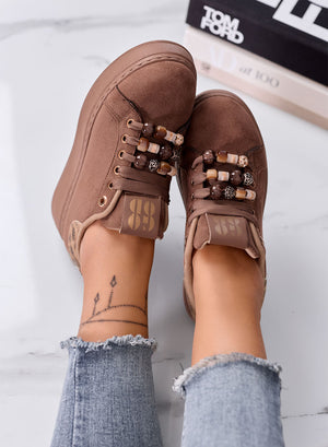 ILARIA - Sneakers Marroni con retro maculato e Perline Decorative