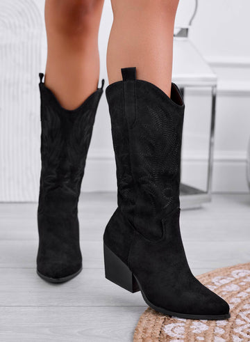 Bottes noires style cowboy avec broderie