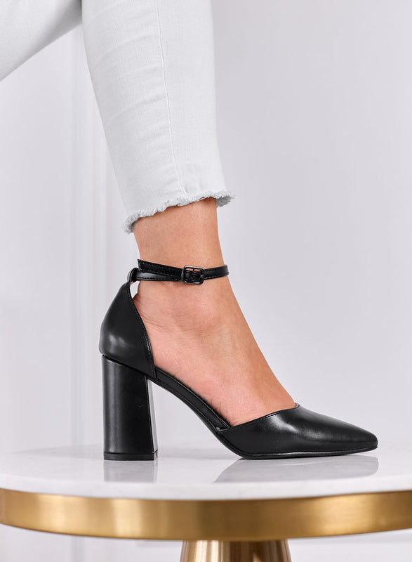 IRENE - Escarpins noirs avec bride à la cheville et talon large