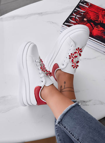 IRENE - Baskets blanches avec talon rouge et papillons bijoux