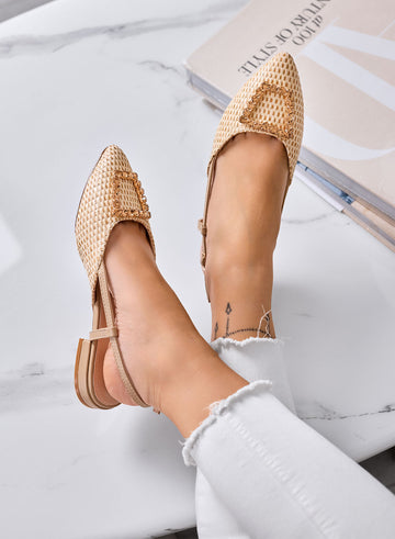 JONES - Ballerines beige slingback à bout en V et boucle bijou