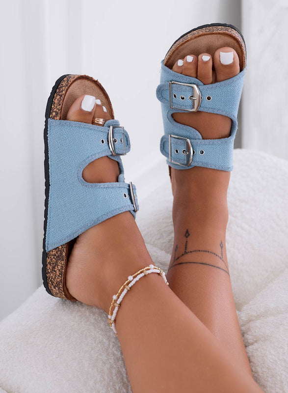 KETTY - Sandales à boucles en tissu bleu clair