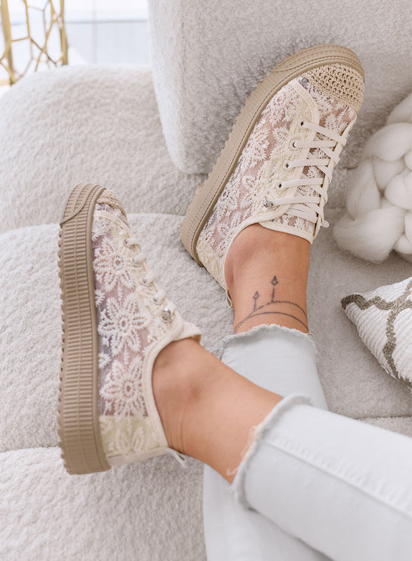 KISHA - Beige Lace Sneakers with Transparent Effect